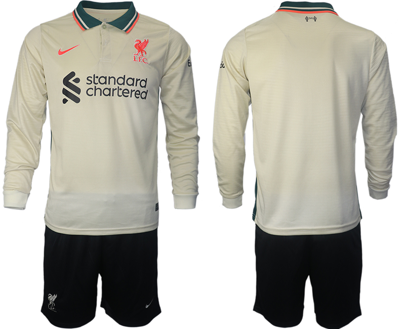 Men 2021-2022 Club Liverpool away cream Long Sleeve blank Soccer Jersey